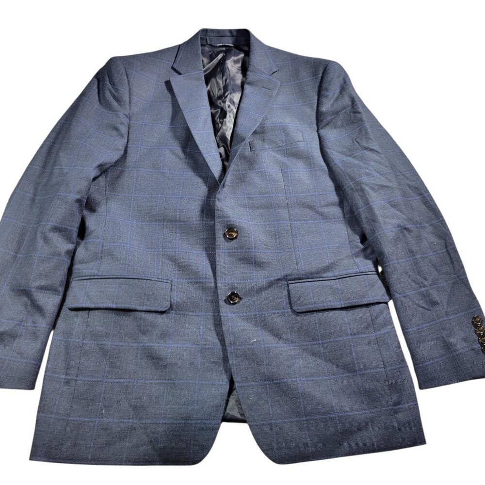 Ralph Lauren Blazer Jacket Mens 42L Blue Plaid Lined Wool Stretch